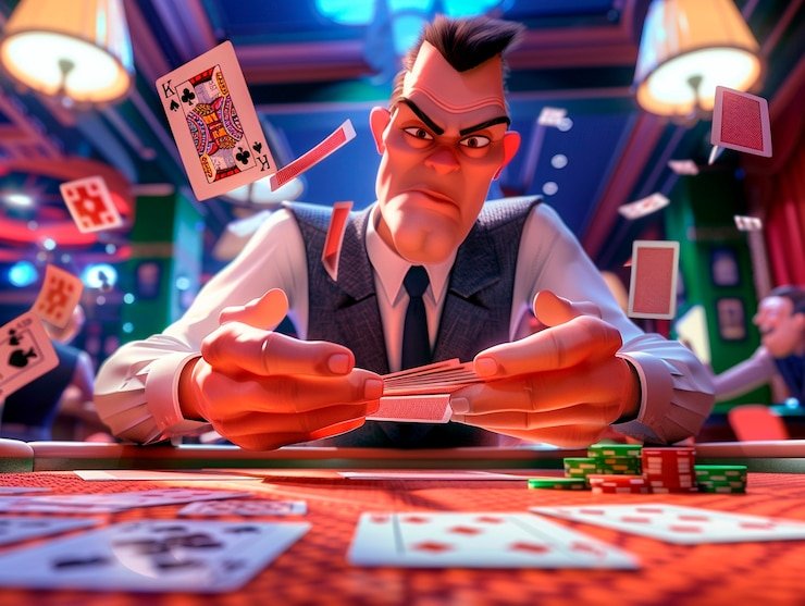 Tampilan meja Texas Poker di primbontoto dengan kartu dan pot di tengah layar